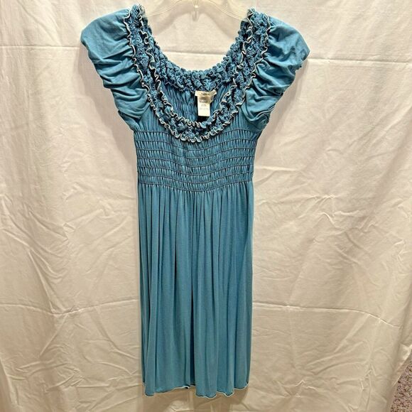 Sophia Max blue/teal short sleeve dress smocked babydoll flowy Women size medium - Picture 1 of 5